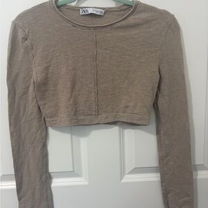 Zara Women's Beige Long Sleeve Crop Top